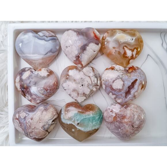 Flower Agate Heart Crystal Carving / Druzy / Blue Green Red - Picture 7 of 10